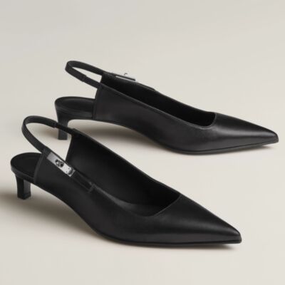 Hermes Lover 40 Slingback Pumps in Black Nappa Leather