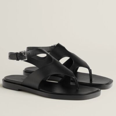 Hermes Karen Sandals in Black Calfskin