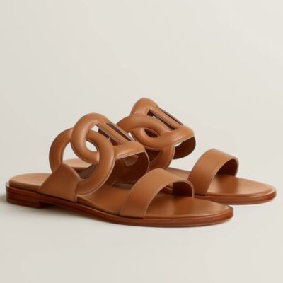 Hermes Lagoon Sandals in Brown Nappa Leather