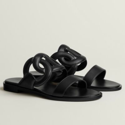 Hermes Lagoon Sandals in Black Nappa Leather