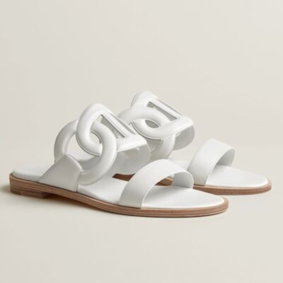 Hermes Lagoon Sandals in White Nappa Leather