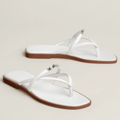 Hermes Miss Sandals in White Calfskin