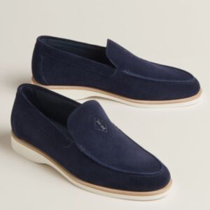 Hermes Men's Low Loafers in Blue Suede Leather