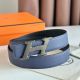 Hermes H Speed Reversible Belt 32MM in Blue Saphir Epsom Calfskin