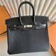 Hermes Birkin 25 Retourne Handmade Bag in Black Chevre Mysore Goatskin
