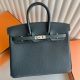 Hermes Birkin 25 Retourne Handmade Bag in Vert Cypres Clemence Leather