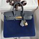 Hermes Birkin 25 Handmade Bag in Blue Saphir Cote A Cote Tuffetage & Swift Leather