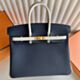 Hermes HSS Birkin 25 Bag in Blue Nuit and Craie Clemence Leather