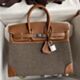 Hermes Birkin 25 Handmade Bag in Toile Quadrille & Gold Swift Leather