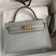 Hermes Kelly Mini II Sellier Handmade Bag In Pearl Grey Matte Alligator Leather