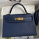 Hermes Kelly Mini II Sellier Handmade Bag in Blue Saphir Epsom Calfskin