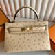 Hermes Kelly Mini II Sellier Handmade Bag in Chai Ostrich Leather