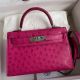 Hermes Kelly Mini II Sellier Handmade Bag In Rose Red Ostrich Leather