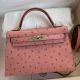Hermes Kelly Mini II Sellier Handmade Bag in Terre Cuite Ostrich Leather