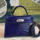 Hermes Kelly Mini II Handmade Bag In Blue Alligator Crocodile 