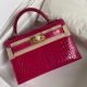 Hermes Kelly Mini II Handmade Bag In Rose Red Alligator Crocodile 