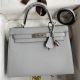 Hermes Kelly Sellier 32 Handmade Bag in Blue Glacier Epsom Calfskin