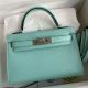 Hermes Kelly Mini II Verso Sellier Handmade Bag in Aqua Chevre Mysore Goatskin