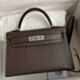 Hermes Kelly Mini II Verso Sellier Handmade Bag in Ebene Chevre Mysore Goatskin