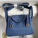 Hermes Mini Lindy Handmade Bag in Blue Agate Clemence Leather