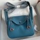 Hermes Mini Lindy Handmade Bag In Blue Jean Clemence Leather