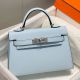 Hermes Kelly Mini II Bag In Blue Brume Epsom Leather PHW 
