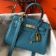 Hermes Kelly 20cm Bag In Blue Jean Clemence Leather GHW 