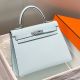 Hermes Kelly 28cm Bag In Blue Brume Epsom Leather PHW 