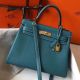 Hermes Kelly 32cm Bag In Blue Jean Clemence Leather GHW