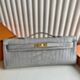 Hermes Kelly Cut Handmade Bag in Pearl Grey Matte Alligator Leather