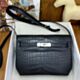 Hermes Kelly Depeches 25 Pouch in Black Matte Alligator Leather