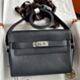 Hermes Kelly Messenger PM Bag in Black Evercolor Leather