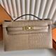 Hermes Kelly Pochette Handmade Bag in Chai Matte Alligator Leather