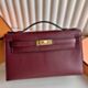 Hermes Kelly Pochette Handmade Bag in Rouge H Chevre Mysore Leather