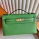 Hermes Kelly Pochette Handmade Bag in Vert Yucca Epsom Calfskin