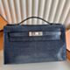 Hermes Kelly Pochette Handmade Bag in Blue Saphir Lizard Skin