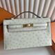 Hermes Kelly Pochette Handmade Bag in Parchemin Ostrich Leather
