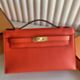 Hermes Kelly Pochette Handmade Bag in Feu Swift Calfskin