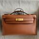 Hermes Kelly Pochette Verso Handmade Bag in Gold Swift Calfskin
