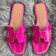 Hermes Oran Sandals In Rose Shiny Niloticus Crocodile