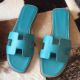 Hermes Oran Sandals In Blue Paon Epsom Leather