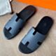 Hermes Izmir Sandals in Blue indigo Epsom Calfskin