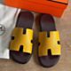 Hermes Izmir Sandals in Yellow Epsom Calfskin with Burgundy Insole
