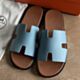 Hermes Izmir Sandals in Blue Jean Epsom Calfskin with Gold Insole
