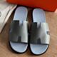 Hermes Izmir Sandals in Vert Amande Epsom Calfskin with Blue Insole