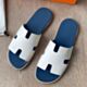 Hermes Izmir Sandals in White Epsom Calfskin with Blue Insole