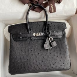 Replica Hermes Birkin 25 Retourne Handmade Bag In Black Ostrich Leather