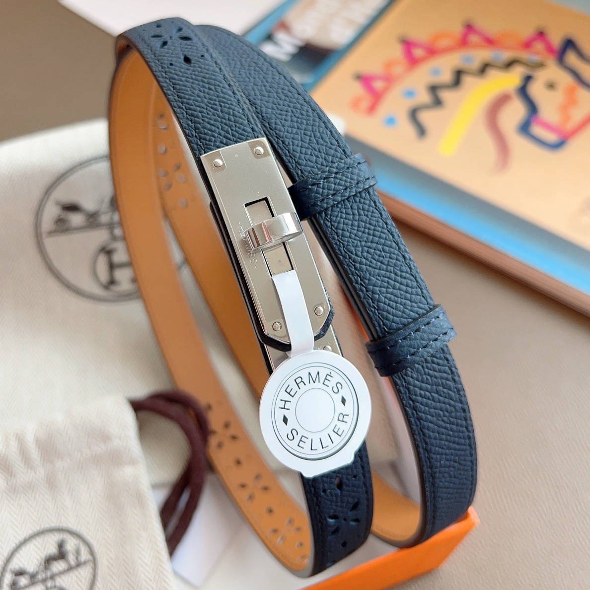 Hermes Kelly Garden Party 18 Belt in Blue Nuit Epsom Calfskin