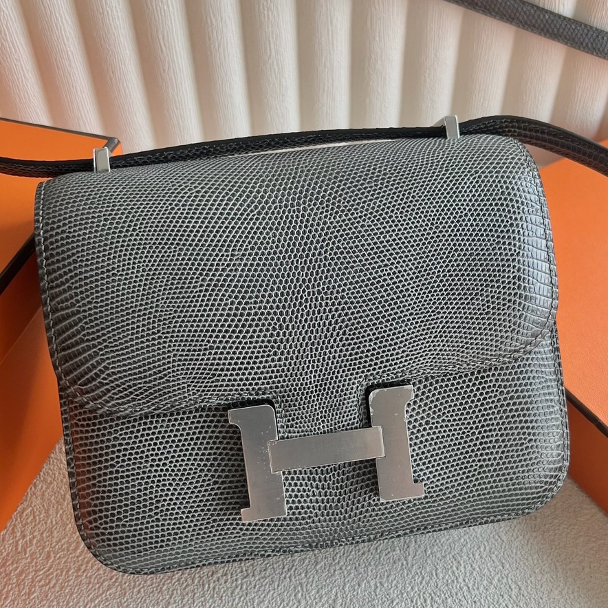 Hermes Constance 18 Handmade Bag in Gris Fonce Lizard Leather