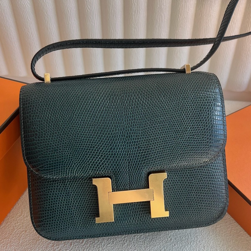 Hermes Constance 18 Handmade Bag in Vert Cypres Lizard Leather